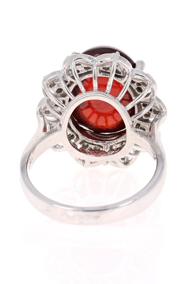 14,35 Karat Cabochon Spessartin Diamant-Ring 14 Karat Weißgold (Ovalschliff) im Angebot