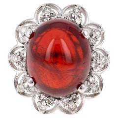 14.35 Carat Natural Cabochon Spessartine Diamond Ring 14 Karat White Gold