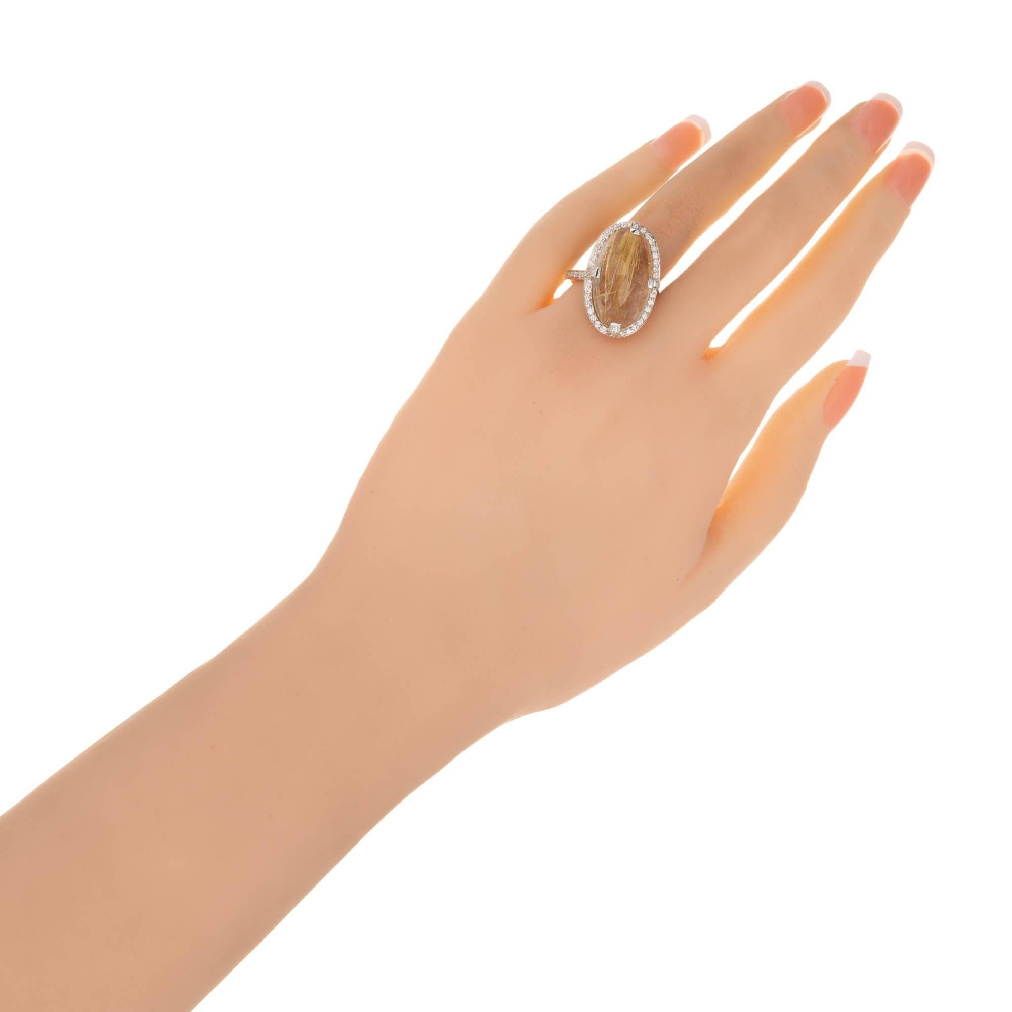 Bague cocktail halo de diamants et quartz rutile ovale 14,35 carats Pour femmes en vente