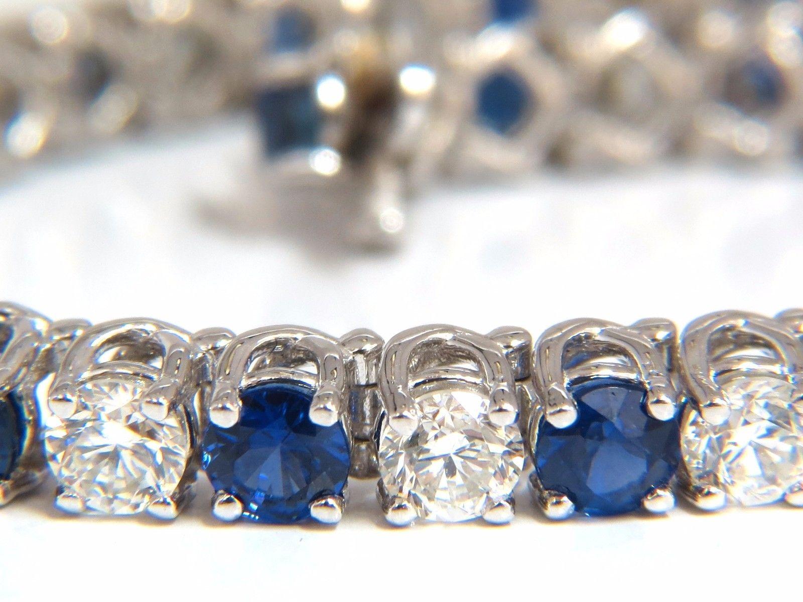 Round Cut 14.35ct natural Vivid royal blue round sapphires diamond bracelet 14kt tennis For Sale