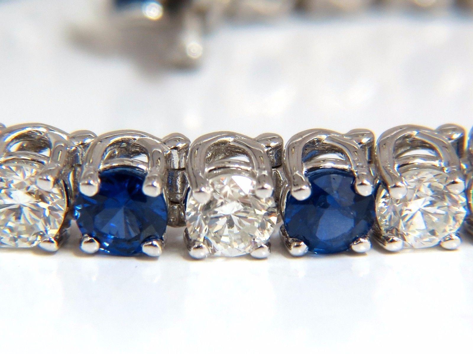 14.35ct natural Vivid royal blue round sapphires diamond bracelet 14kt tennis In New Condition For Sale In New York, NY