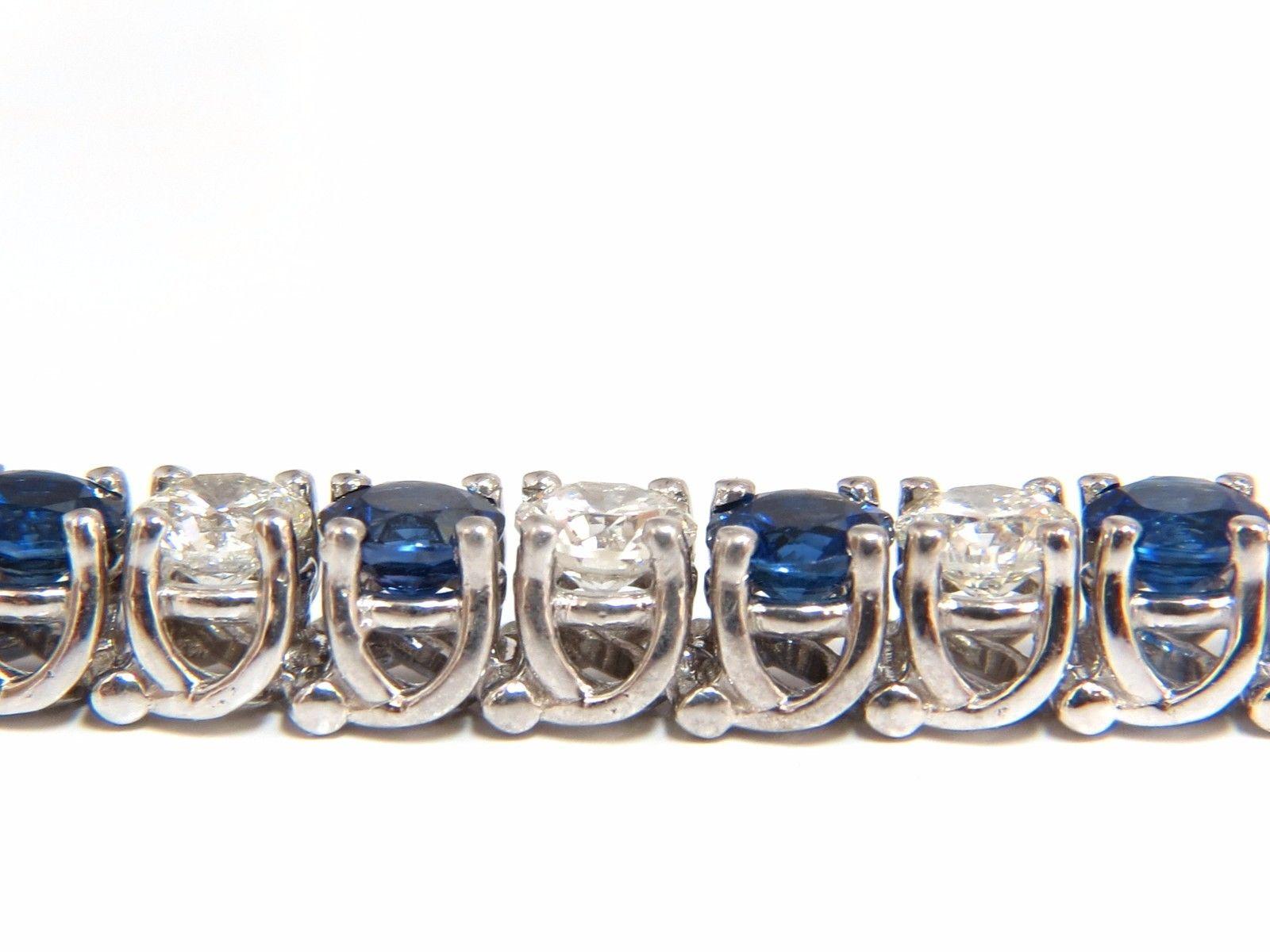 14.35ct natural Vivid royal blue round sapphires diamond bracelet 14kt tennis For Sale 1