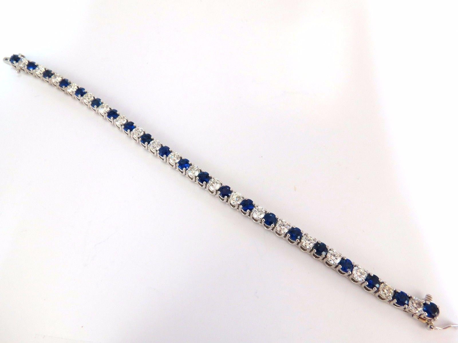 14.35ct natural Vivid royal blue round sapphires diamond bracelet 14kt tennis For Sale 2