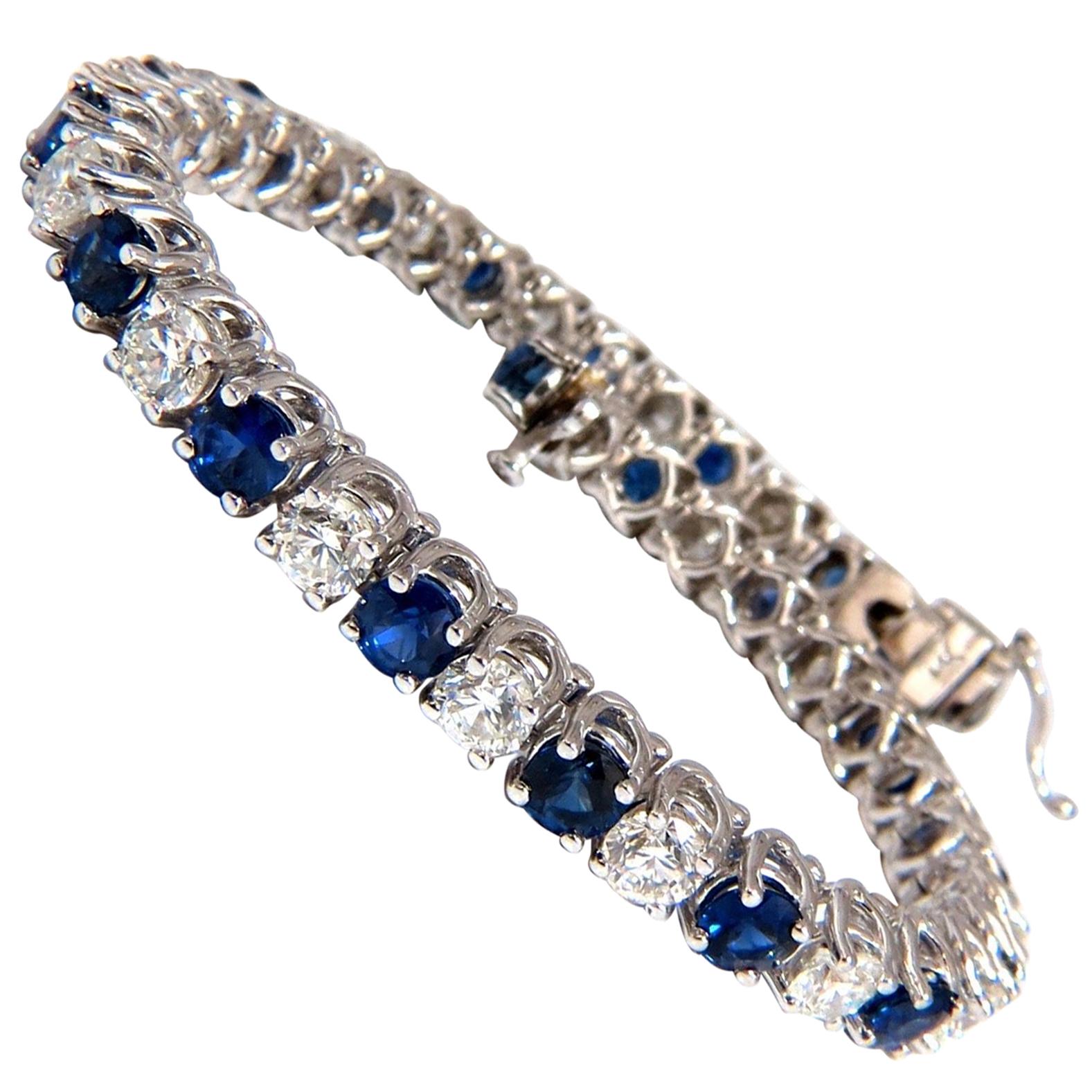 Bracelet tennis 14 carats en diamants et saphirs ronds de 14,35 carats de couleur naturelle bleu roi vif