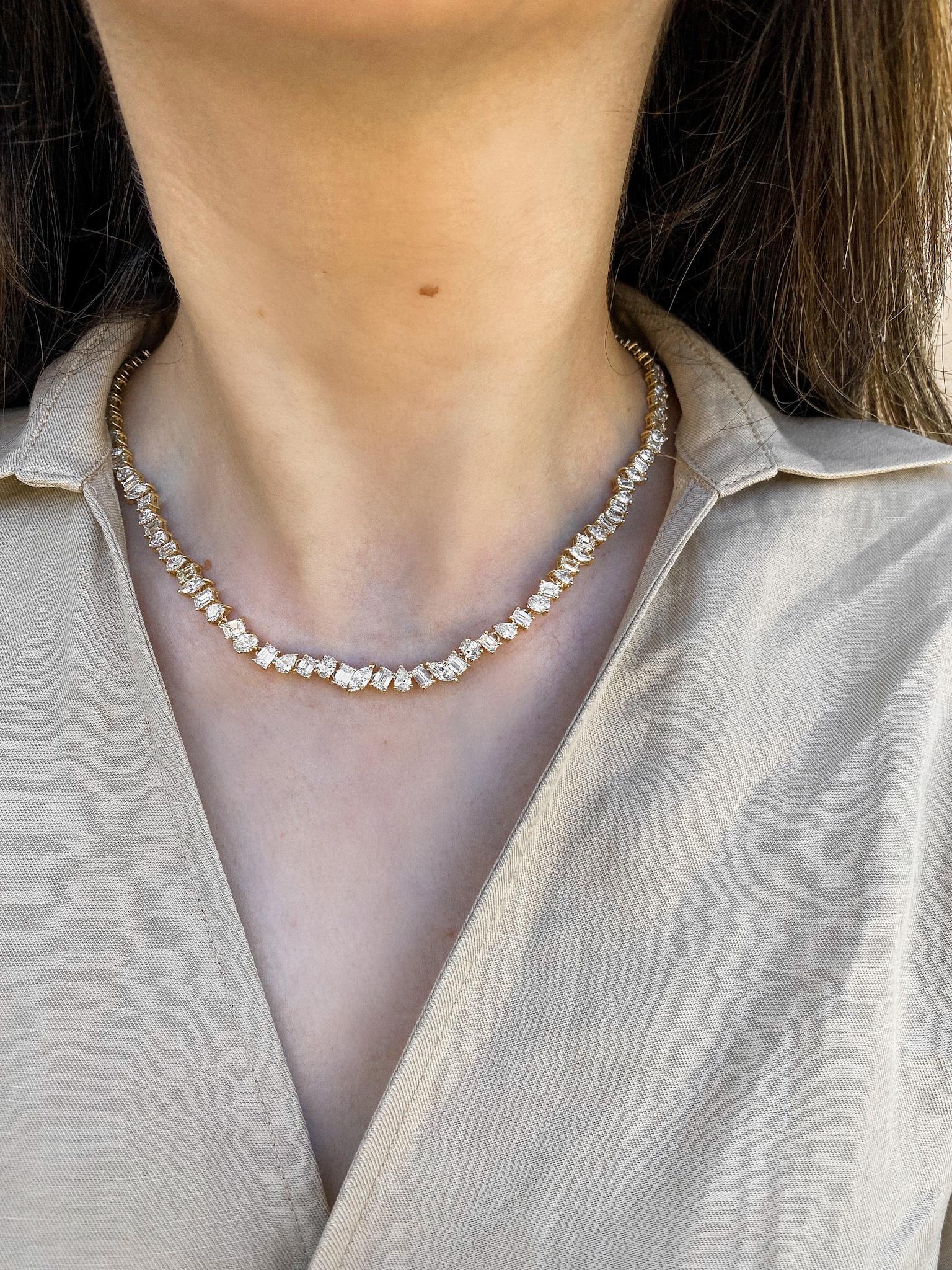14,35 Karat Diamant-Tennis-Halskette (Smaragdschliff)