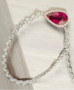14.36 Carat Rubellite and Diamond Tennis Necklace