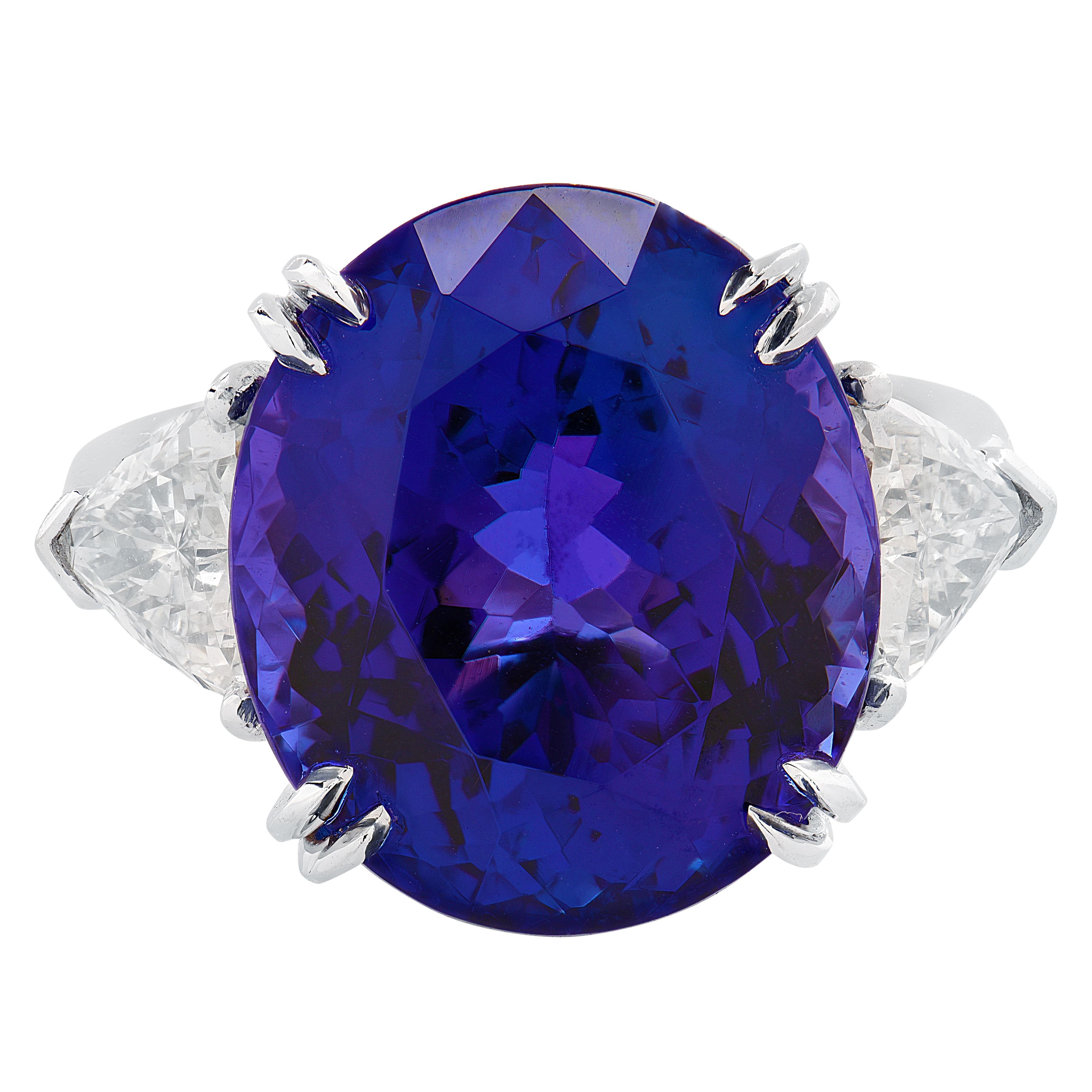 14,36 Karat Tansanit & Diamant Drei Stein Ring Damen im Angebot