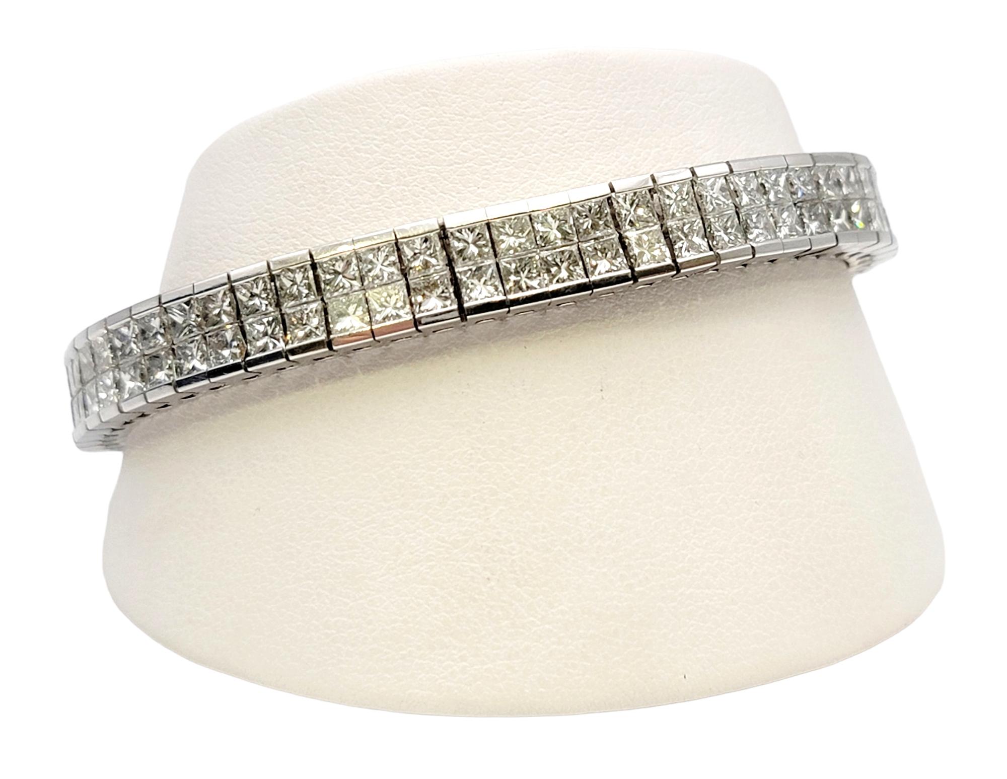 Bracciale a due file di diamanti con taglio principessa da 14,36 carati totali in oro 18 carati in vendita 7