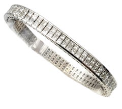 14.36 Carats Total Princess Cut Diamond Two Row Line Bracelet in 18 Karat Gold