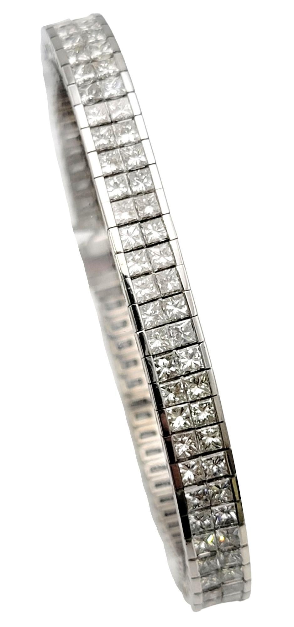 14,36 Karat Total Princess Cut Zweireihiges Diamantarmband aus 18 Karat Gold (Zeitgenössisch) im Angebot