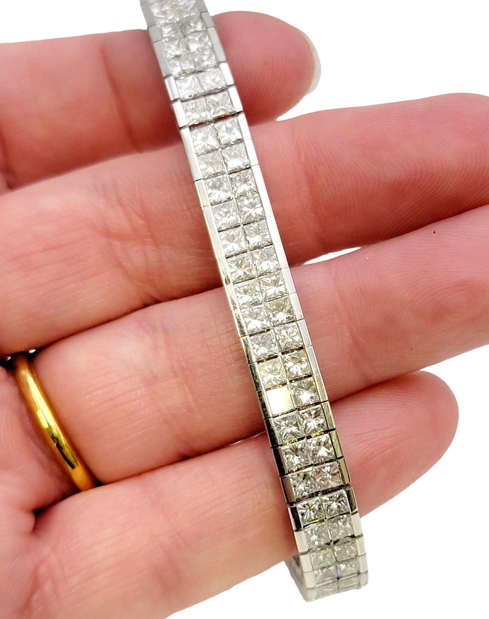 14,36 Karat Total Princess Cut Zweireihiges Diamantarmband aus 18 Karat Gold im Angebot 3