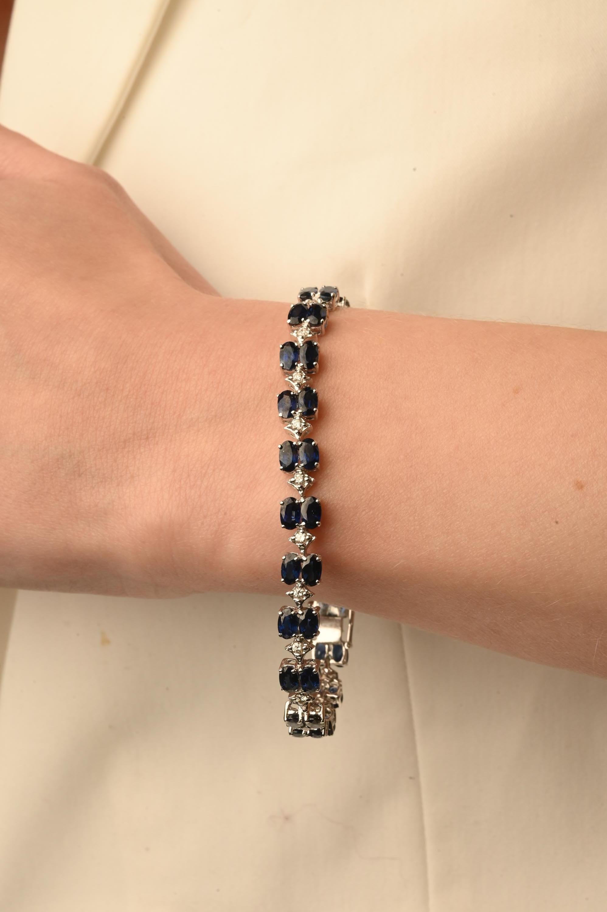 14.37 Carat Blue Sapphire Diamond 14k Solid White Gold Wedding Bracelet In New Condition For Sale In Houston, TX