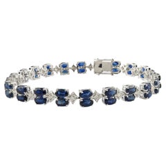 14.37 Carat Blue Sapphire Diamond 14k Solid White Gold Wedding Bracelet