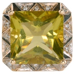 14.37 Carat Natural Green Amethyst and Diamond Ring
