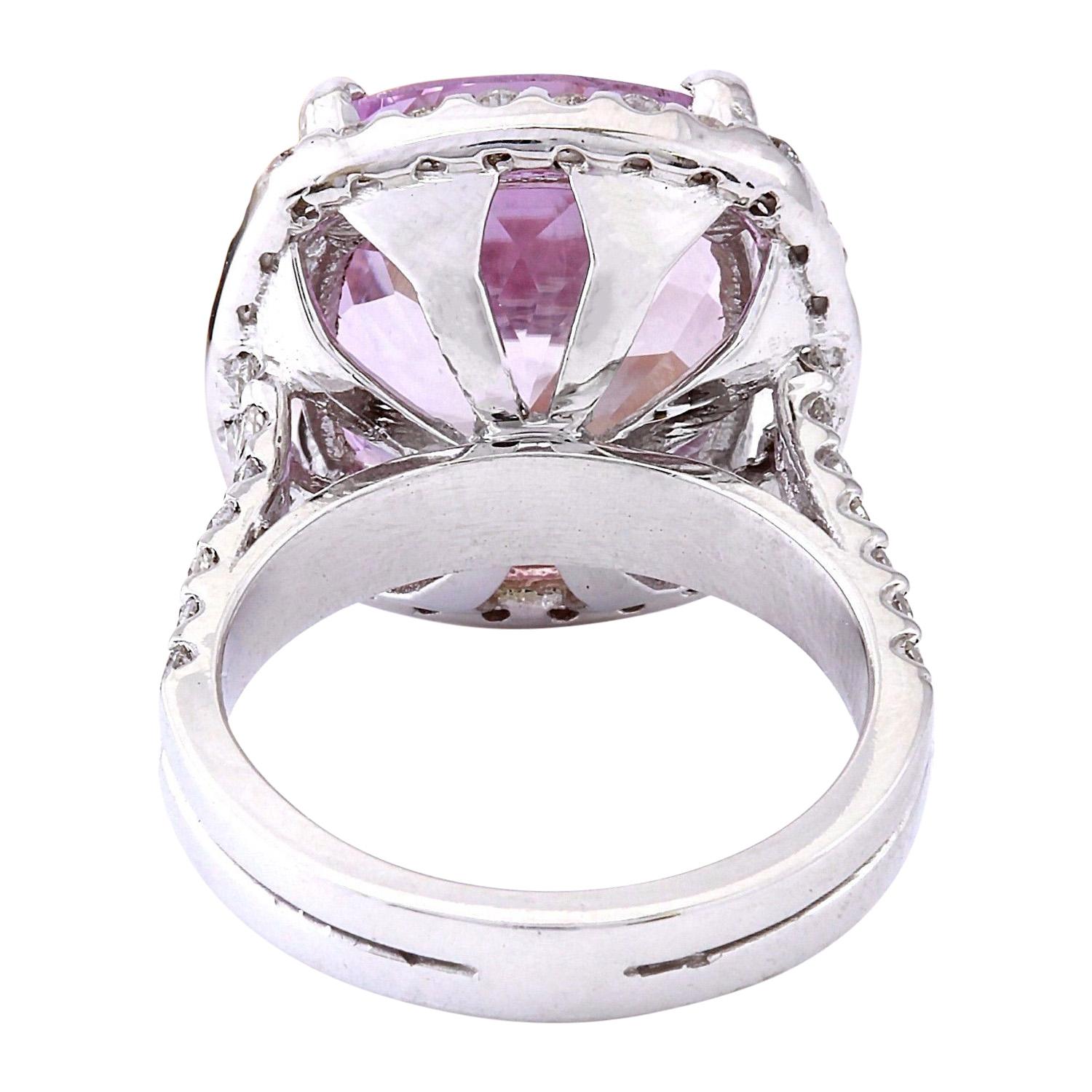 14.37 Carat Natural Kunzite 18 Karat Solid White Gold Diamond Ring In New Condition For Sale In Los Angeles, CA