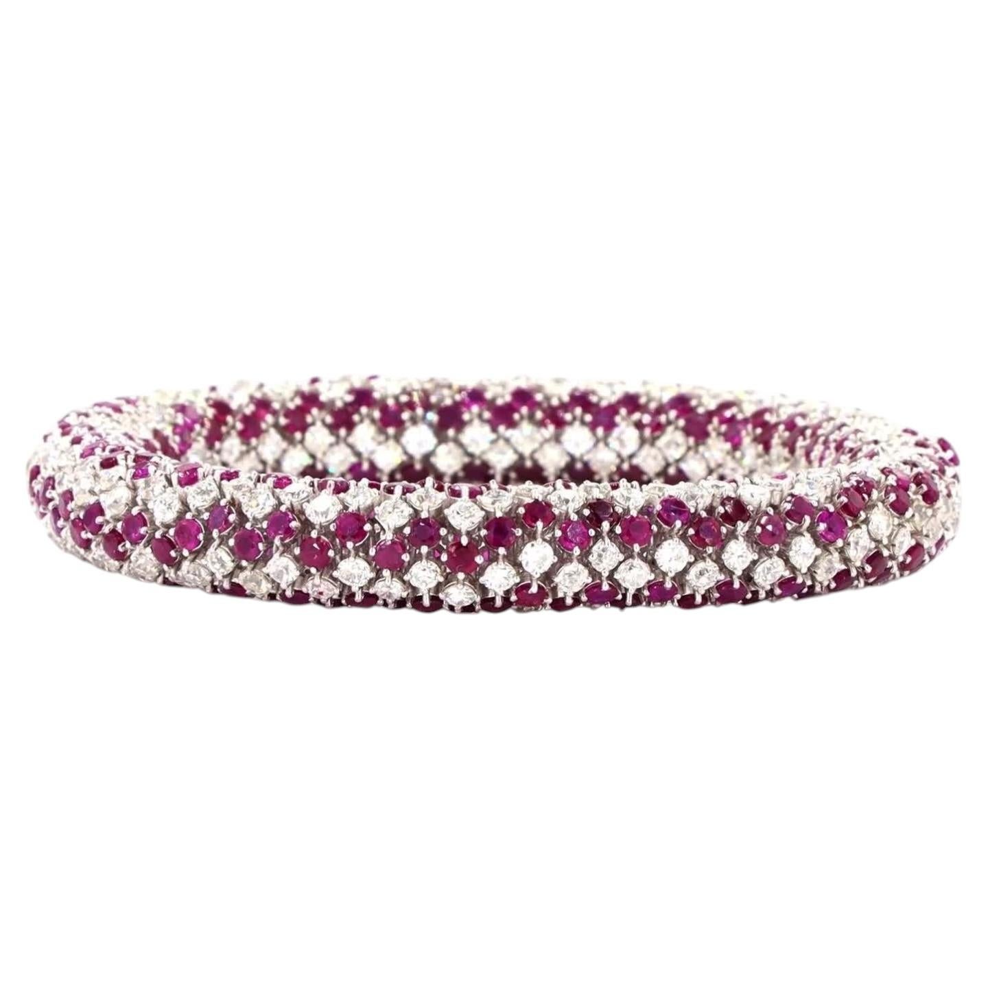 14.37 Carat Old Mine Cut Diamond Ruby Gold Bracelet