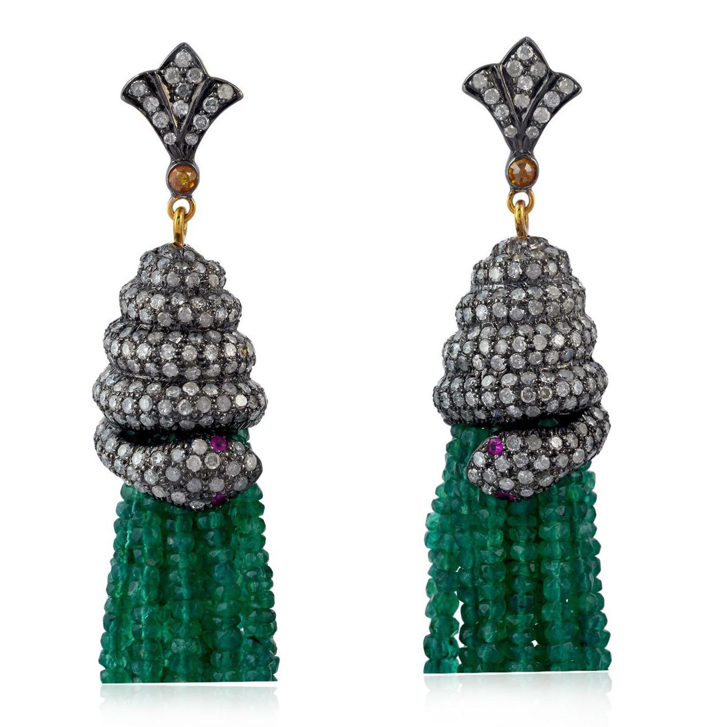 emerald snake earrings