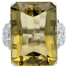 14,38 Karat Smaragdschliff Zitronen- Citrin-Cocktailring mit Diamanten aus 18 Karat Gold