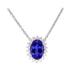 14.38 Quilates Oval Tanzanita Diamante Halo Colgante Collar 18 Kilates Oro Blanco