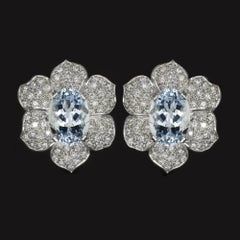 14.38 ct IGI Certified Oval Aquamarine Diamond Stud Earrings Platinum Set
