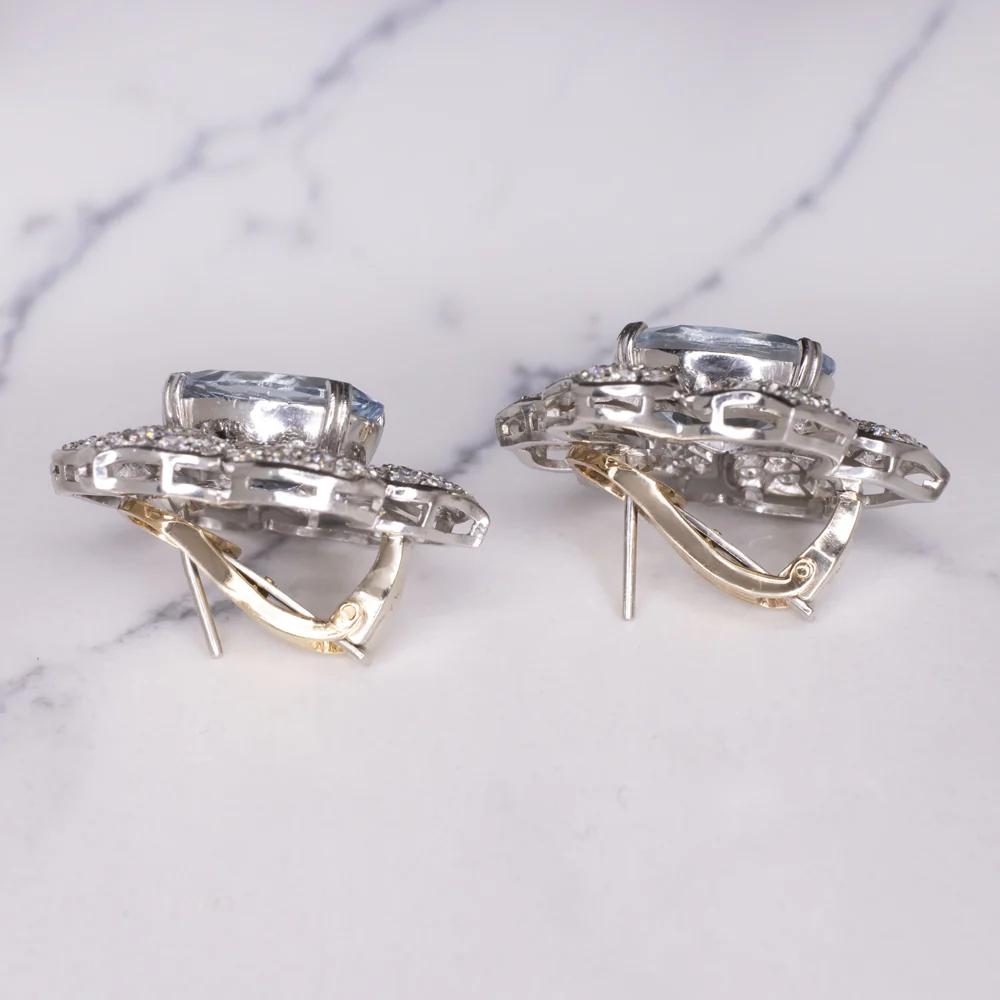 14,38 ct IGI Certificado Diamante Aguamarina Oval Pendientes Juego de Platino Corte oval en venta