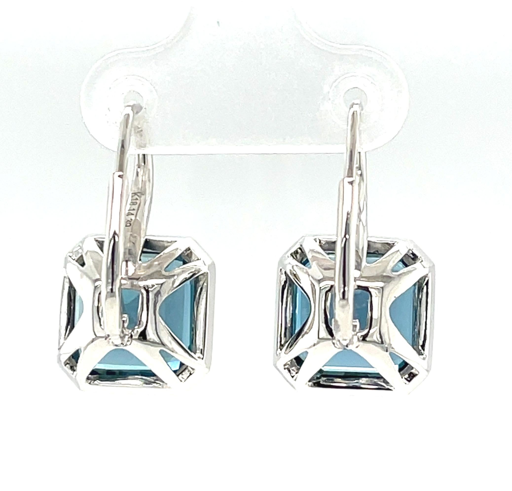 London Blue Topaz Drop Earrings in White Gold, 14.39 Carats Total In New Condition For Sale In Los Angeles, CA