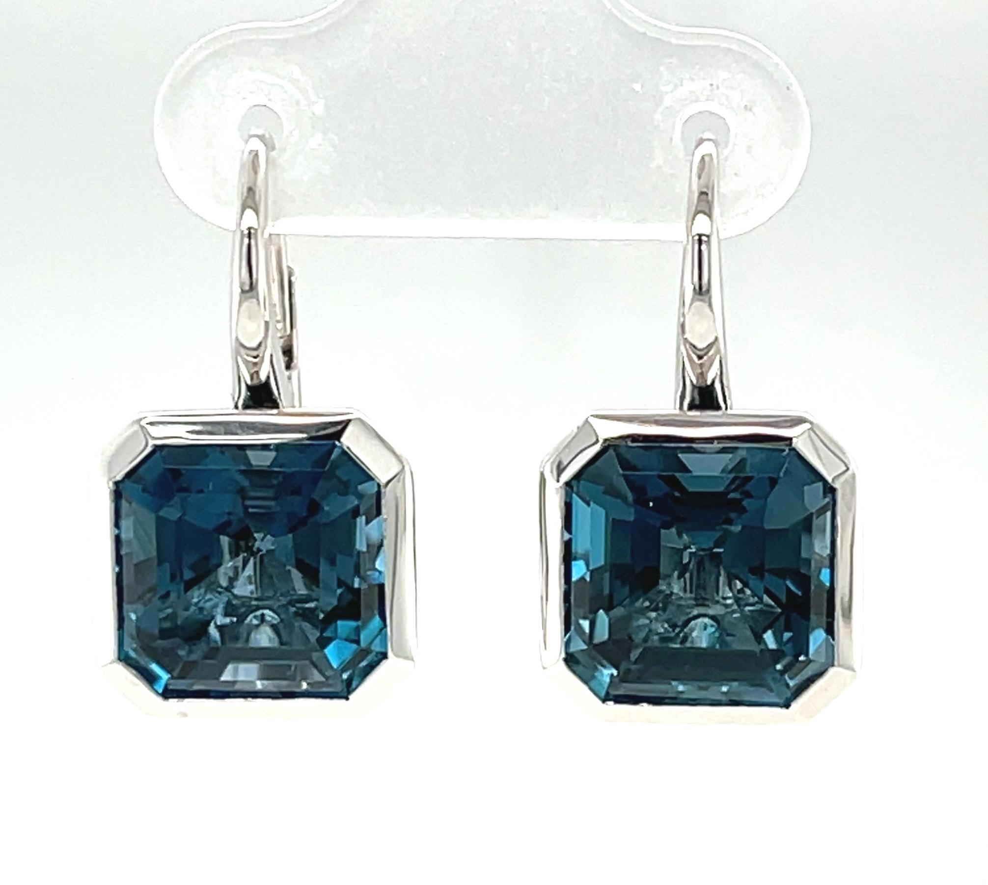London Blue Topaz Drop Earrings in White Gold, 14.39 Carats Total For Sale 1