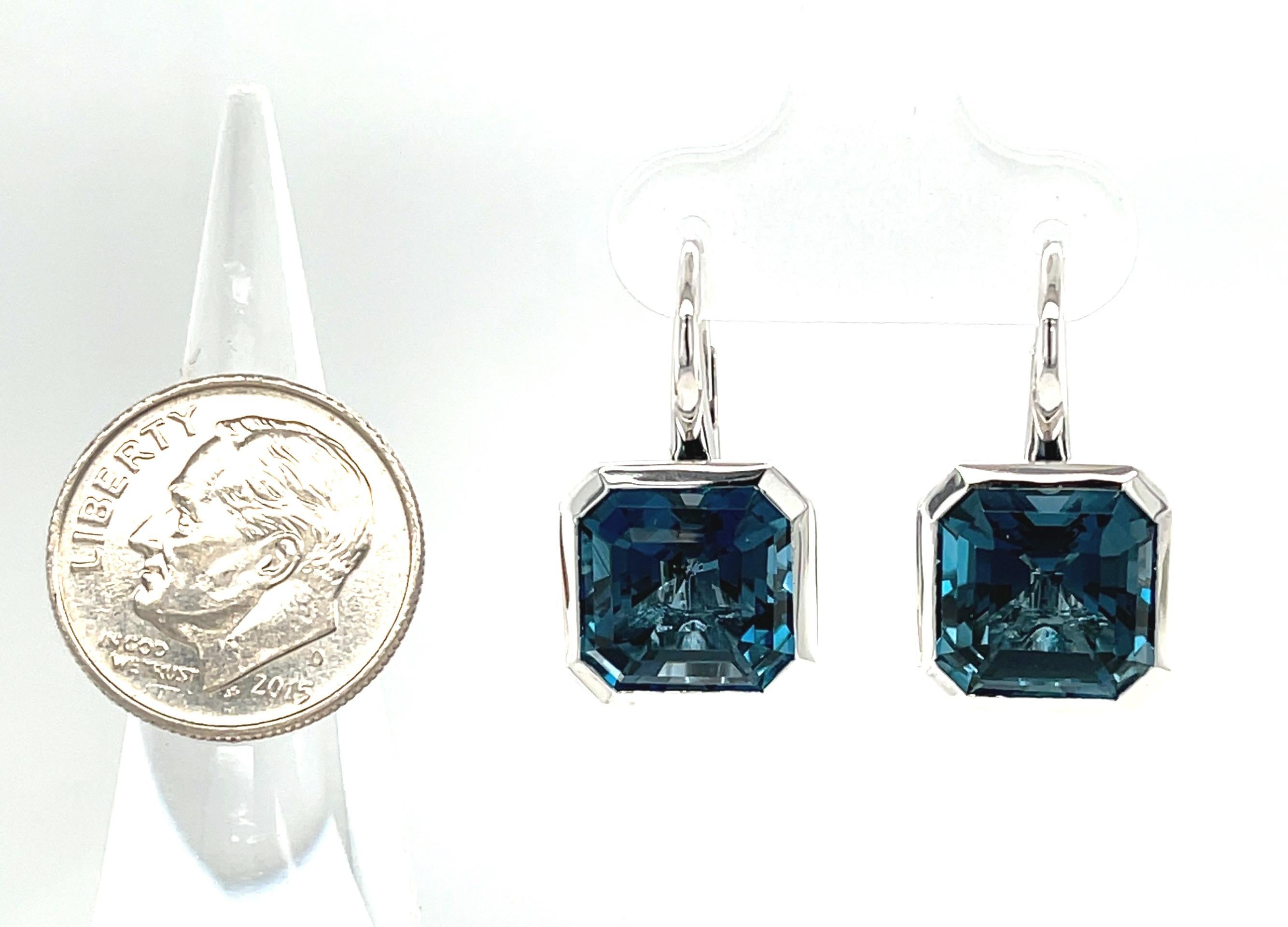 London Blue Topaz Drop Earrings in White Gold, 14.39 Carats Total For Sale 2