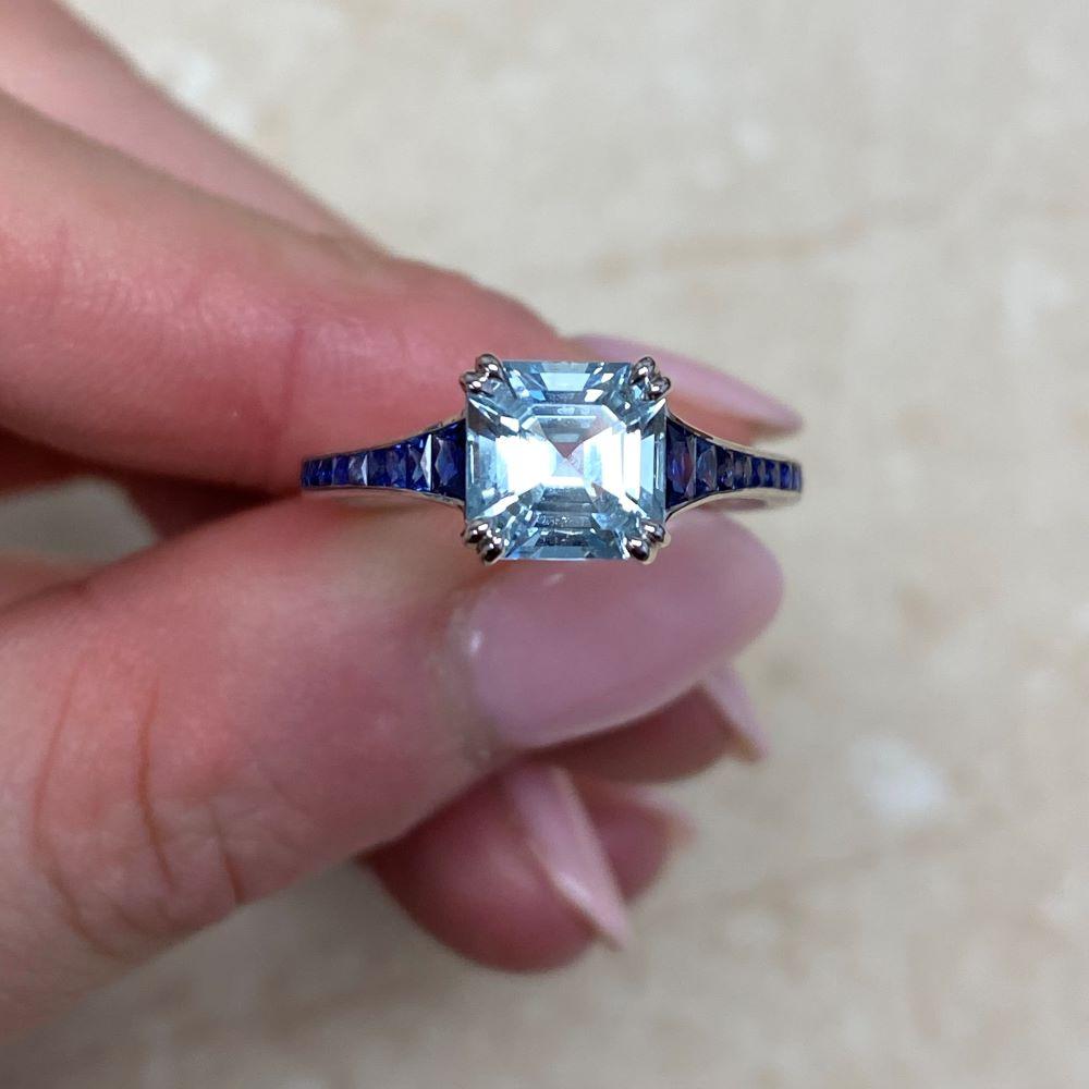 1.43ct Asscher Cut Aquamarine Engagement Ring, Platinum For Sale 5