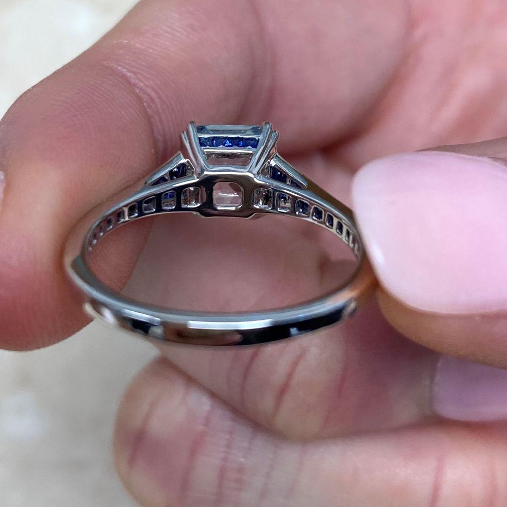 1.43ct Asscher Cut Aquamarine Engagement Ring, Platinum For Sale 6