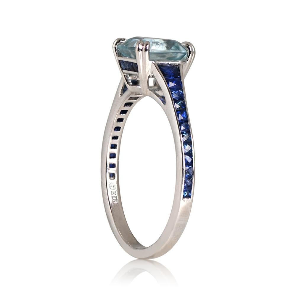 Art Deco 1.43ct Asscher Cut Aquamarine Engagement Ring, Platinum For Sale
