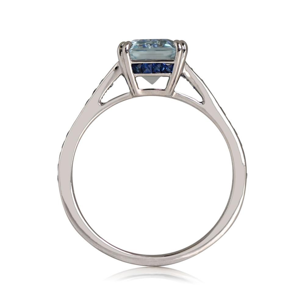 1.43ct Asscher Cut Aquamarine Engagement Ring, Platinum In Excellent Condition For Sale In New York, NY