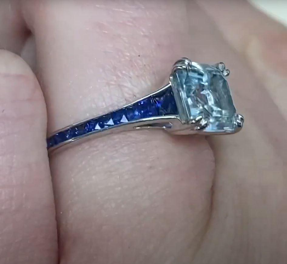 Women's 1.43ct Asscher Cut Aquamarine Engagement Ring, Platinum For Sale