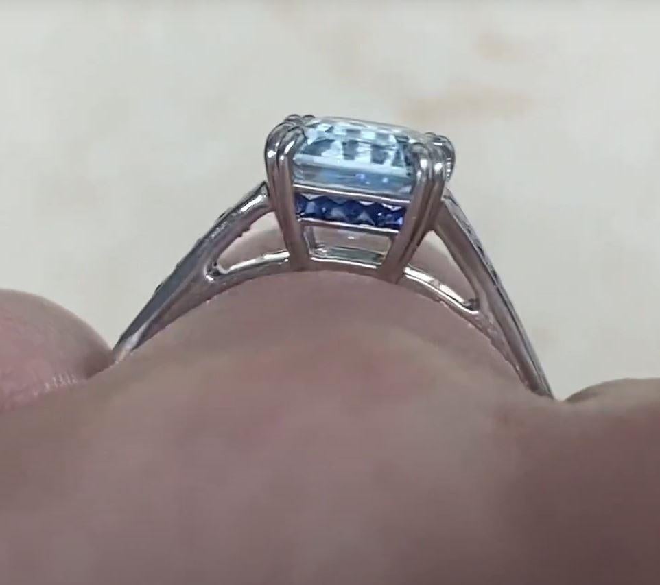 1.43ct Asscher Cut Aquamarine Engagement Ring, Platinum For Sale 2