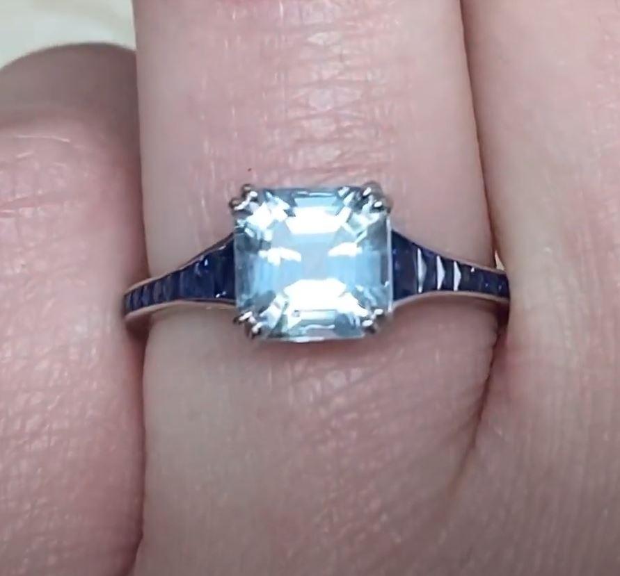 1.43ct Asscher Cut Aquamarine Engagement Ring, Platinum For Sale 3