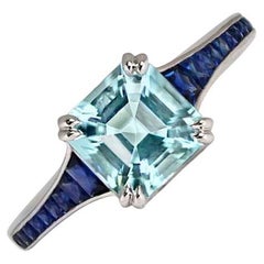 1.43ct Asscher Cut Aquamarine Engagement Ring, Platinum