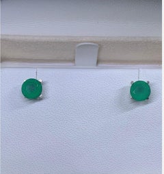 1.43ct Emerald Lab Solitaire Stud Earrings 18ct White Gold