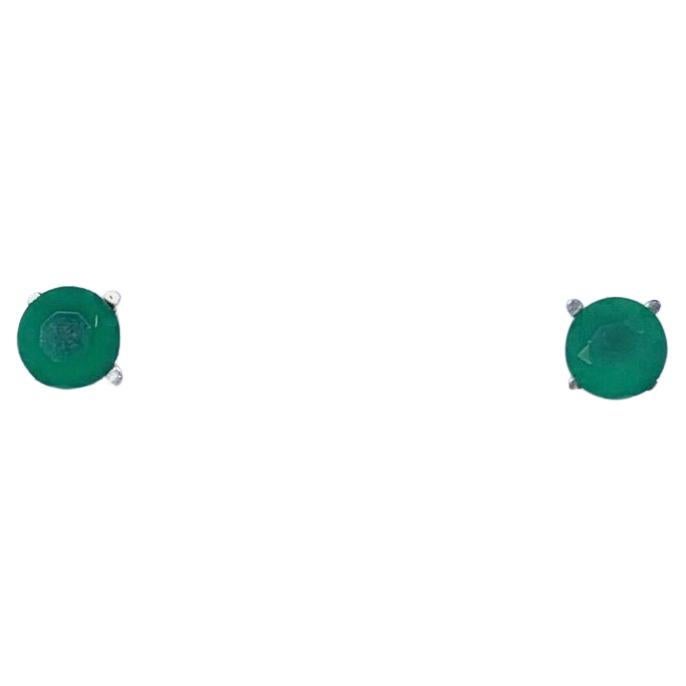 1.43ct Emerald Lab Solitaire Stud Earrings 18ct White Gold For Sale