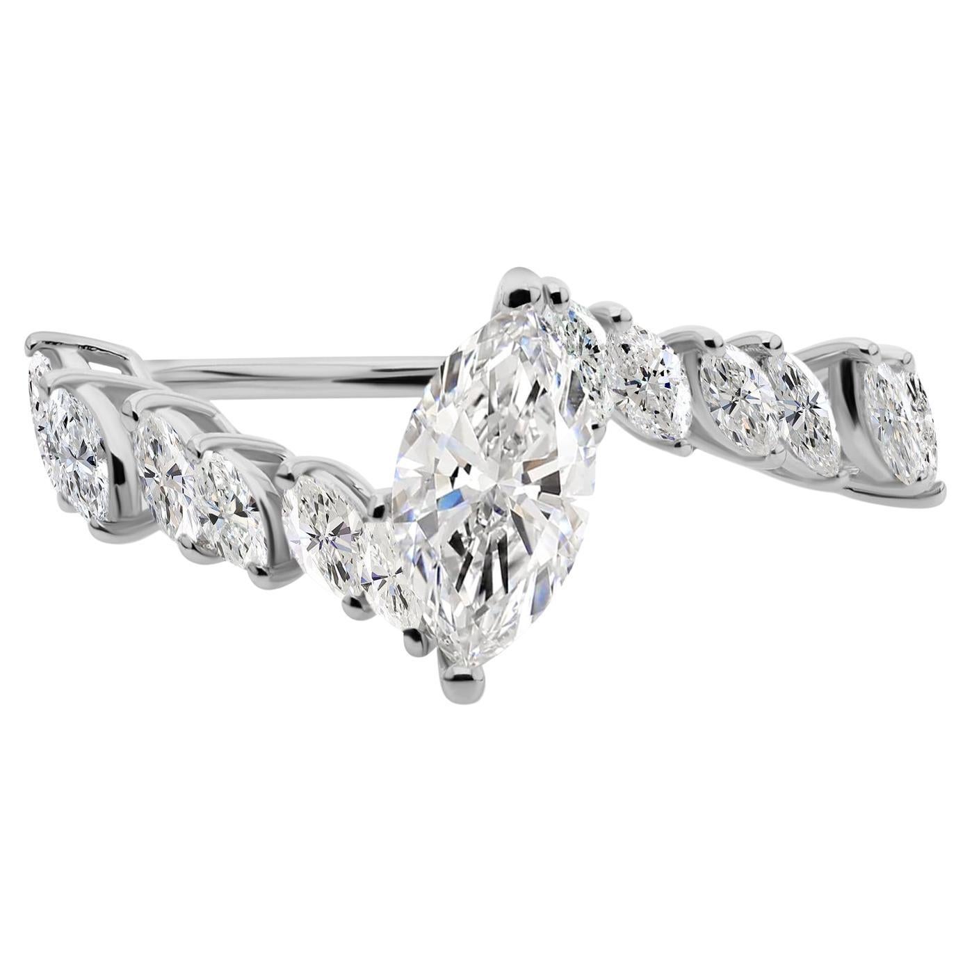 1.43Ct. Marquise Cut Natural Diamond Bridal Ring 18K White Gold Fine Jewelry