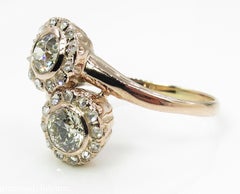 1.43 Carat Old European Diamond Bypass Crossover Cocktail Rose Gold Ring