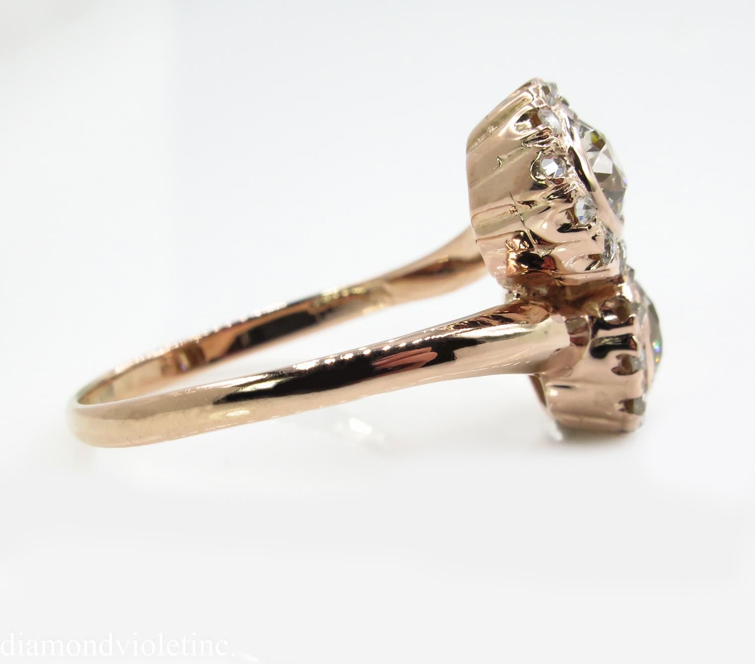 Women's 1.43 Carat Old European Diamond Bypass Crossover Cocktail Rose Gold Ring