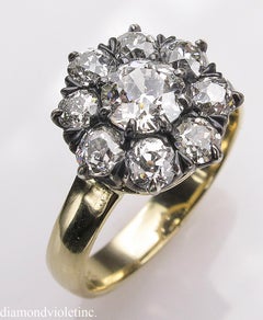 1.43 Carat Old European Diamond Cluster Yellow Gold Silver Ring EGL USA