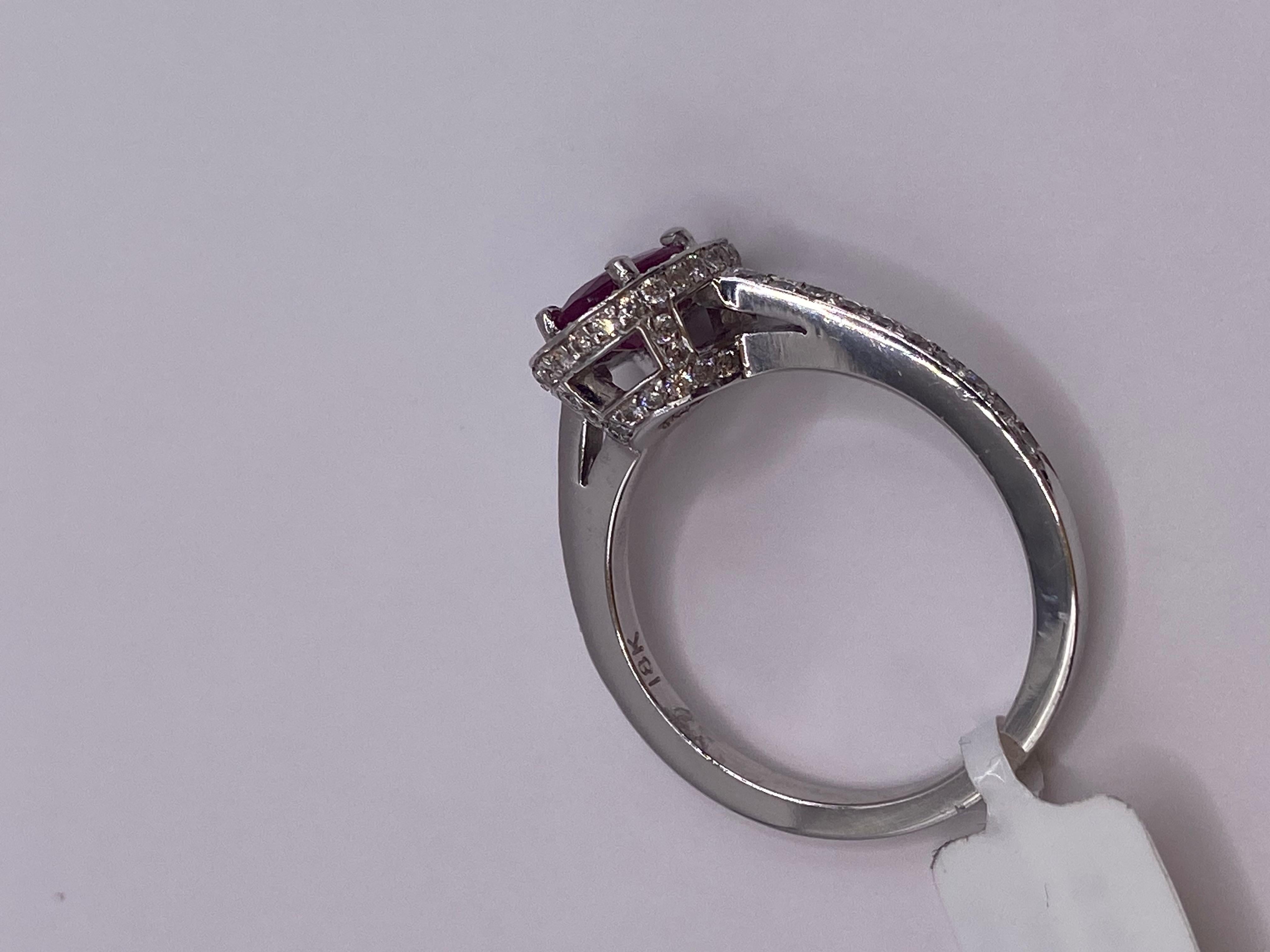 Women's or Men's 1.43ct Oval Ruby & Round Diamond Ring in 18KT White Gold For Sale