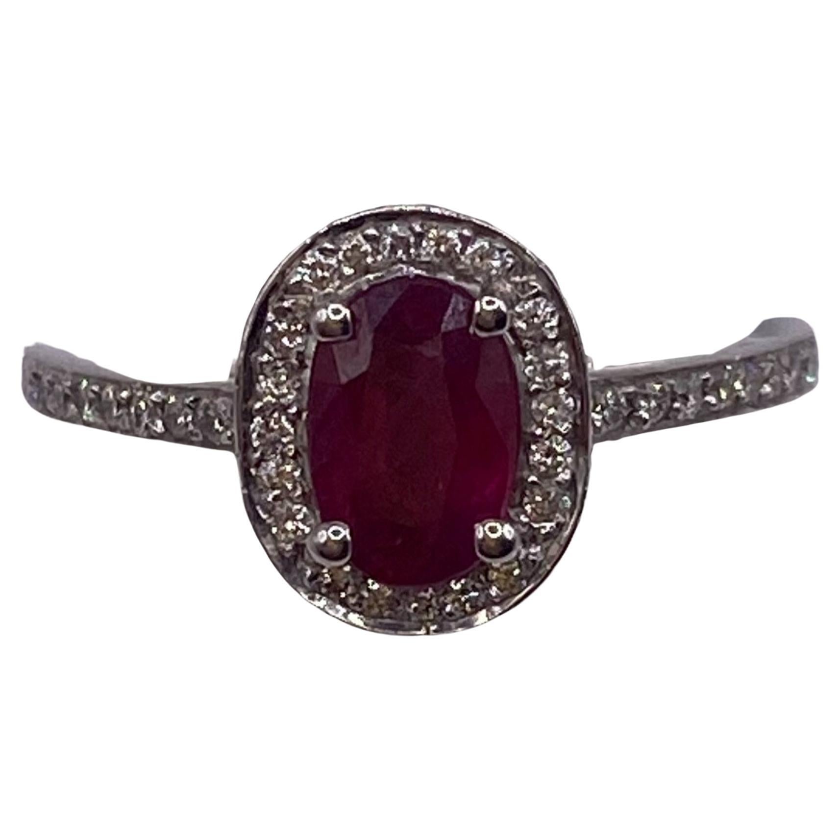 1.43ct Oval Ruby & Round Diamond Ring in 18KT White Gold