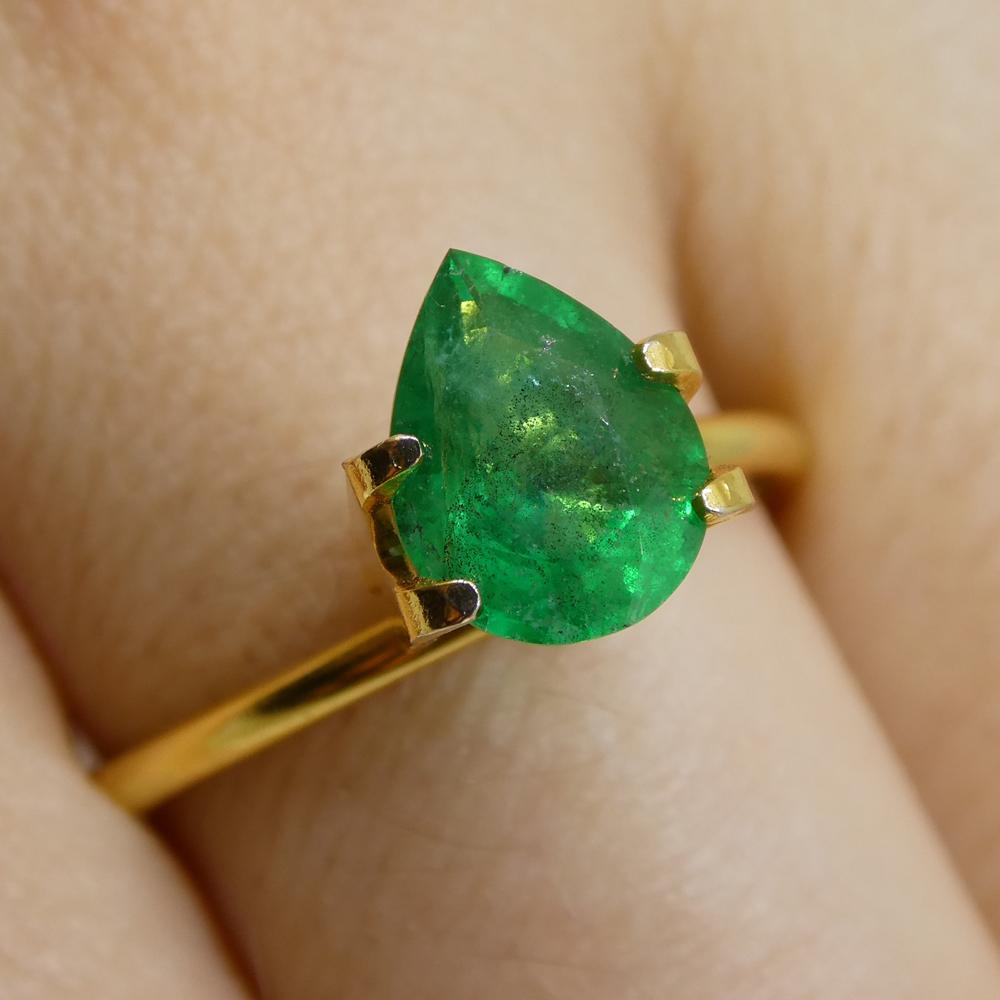 Brilliant Cut 1.43ct Pear Shape Green Emerald from Zambia For Sale