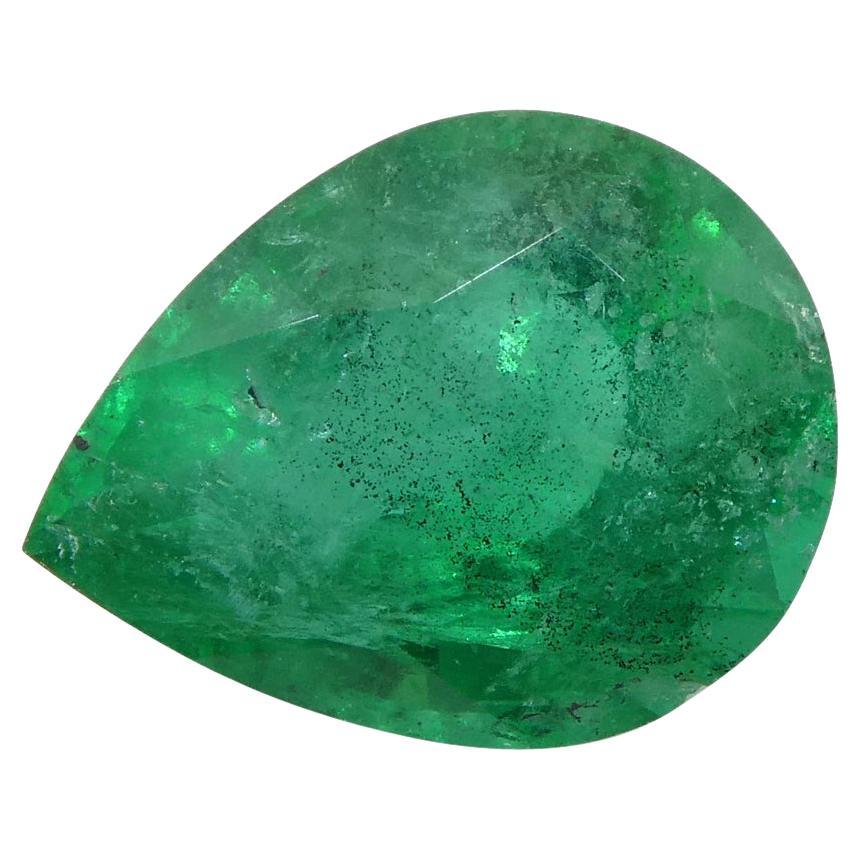 1.43ct Pear Shape Green Emerald from Zambia For Sale