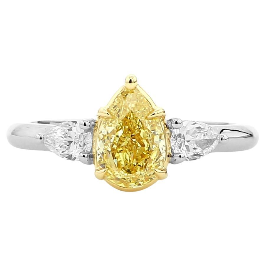 1.43ct. Pear-Shaped Fancy Yellow & Colorless Diamond Engagement Ring, GIA Report