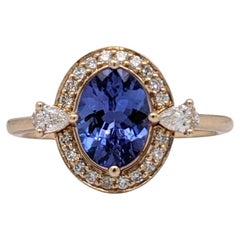 1.43ct Tanzanite w Round 
Pear Shape Diamond Accents 14k Solid Gold Oval 8x6mm