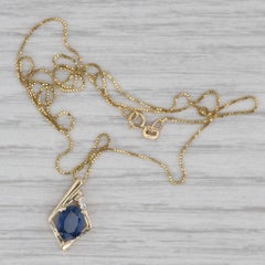 1.43ctw Blue Sapphire Diamond Pendant 14k Yellow Gold 18" Box Chain