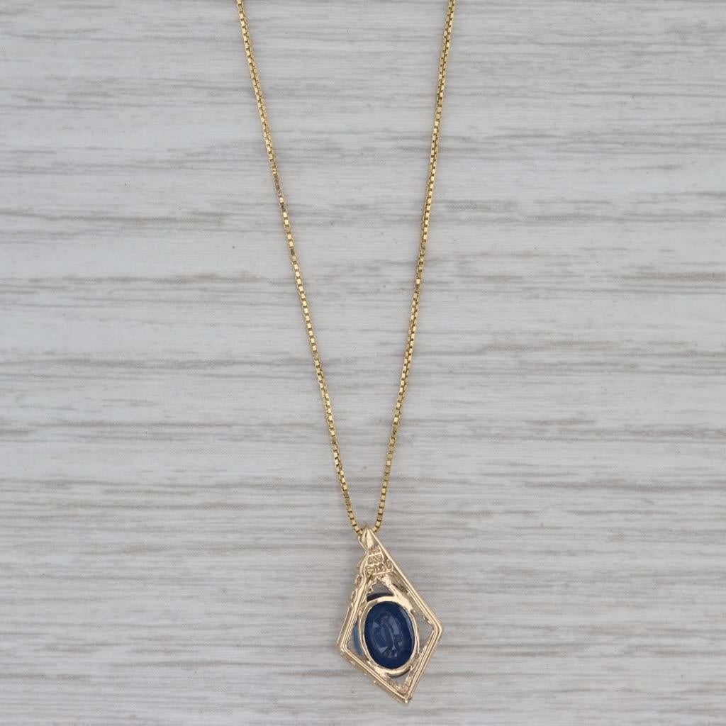 Oval Cut 1.43ctw Blue Sapphire Diamond Pendant 14k Yellow Gold 18